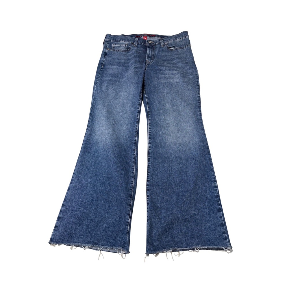 Lucky Brand Sweet Mid Rise Flare Jeans Blue Medium Wash Raw Hem Women 12/31A L29